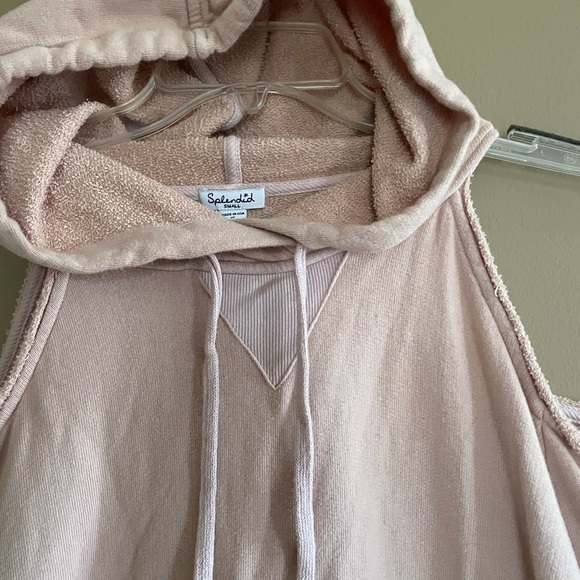 Splendid Blush Pink Open Shoulder Hooded Sweatshirt. Size S - Picture 5 of 6